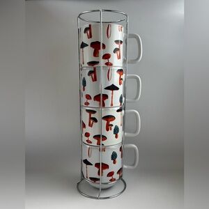 Mushroom Design Stacking Mugs Set of 4 by Ciroa *crack on interior of one mug